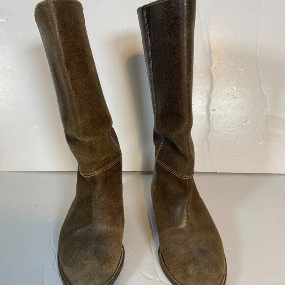 Markee Made in Italy Distressed Brown Leather Women's Knee-High Boots Size 7 - Picture 3 of 16